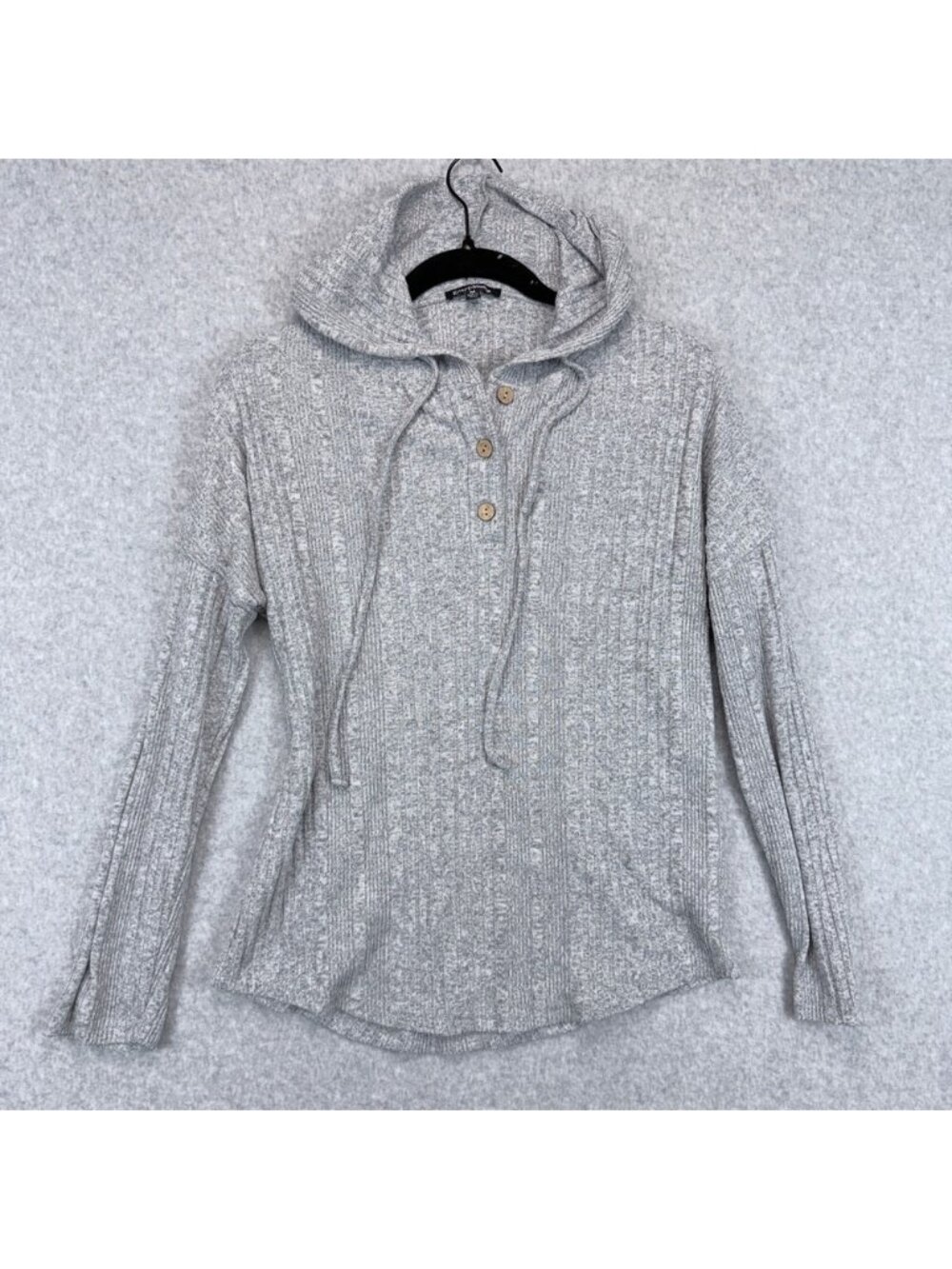 KnappStudio Henley Hoodie Womens‎ M Gray Ribbed Knit Cozy Casual Loungewear